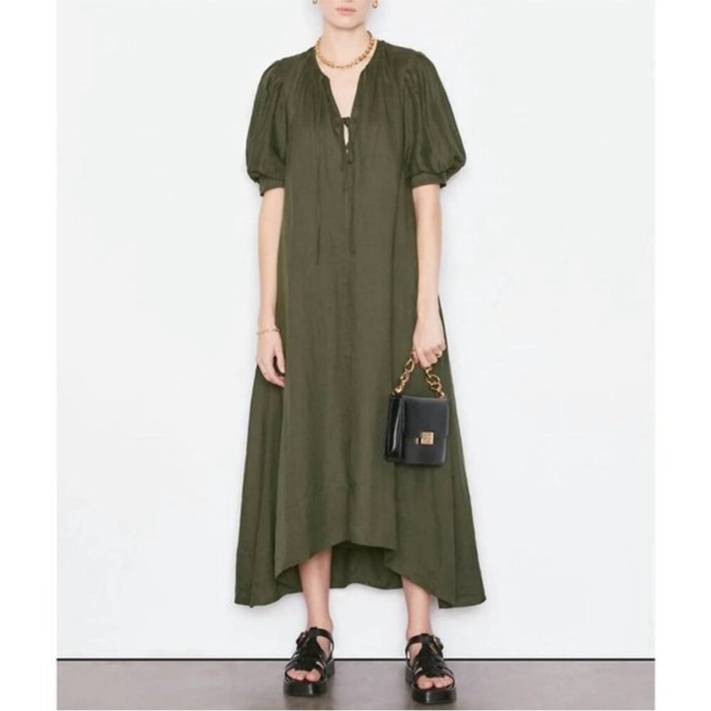 🎉FRAME 🌿 Tie Neck Maxi Dress in fatigue Sz XS